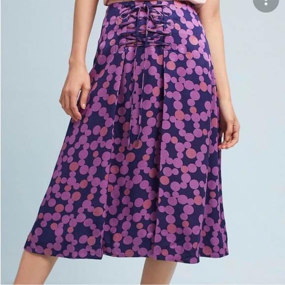 Anthropologie Dresses & Skirts - Anthropologie Maeve Zadie Lace Up Midi Skirt Purple Polka Dot Sz 8